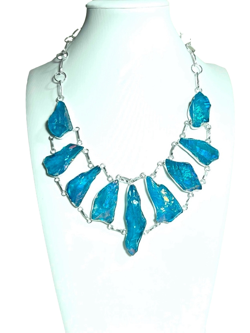 Blue Titanium 925 Overlay Large Necklace
